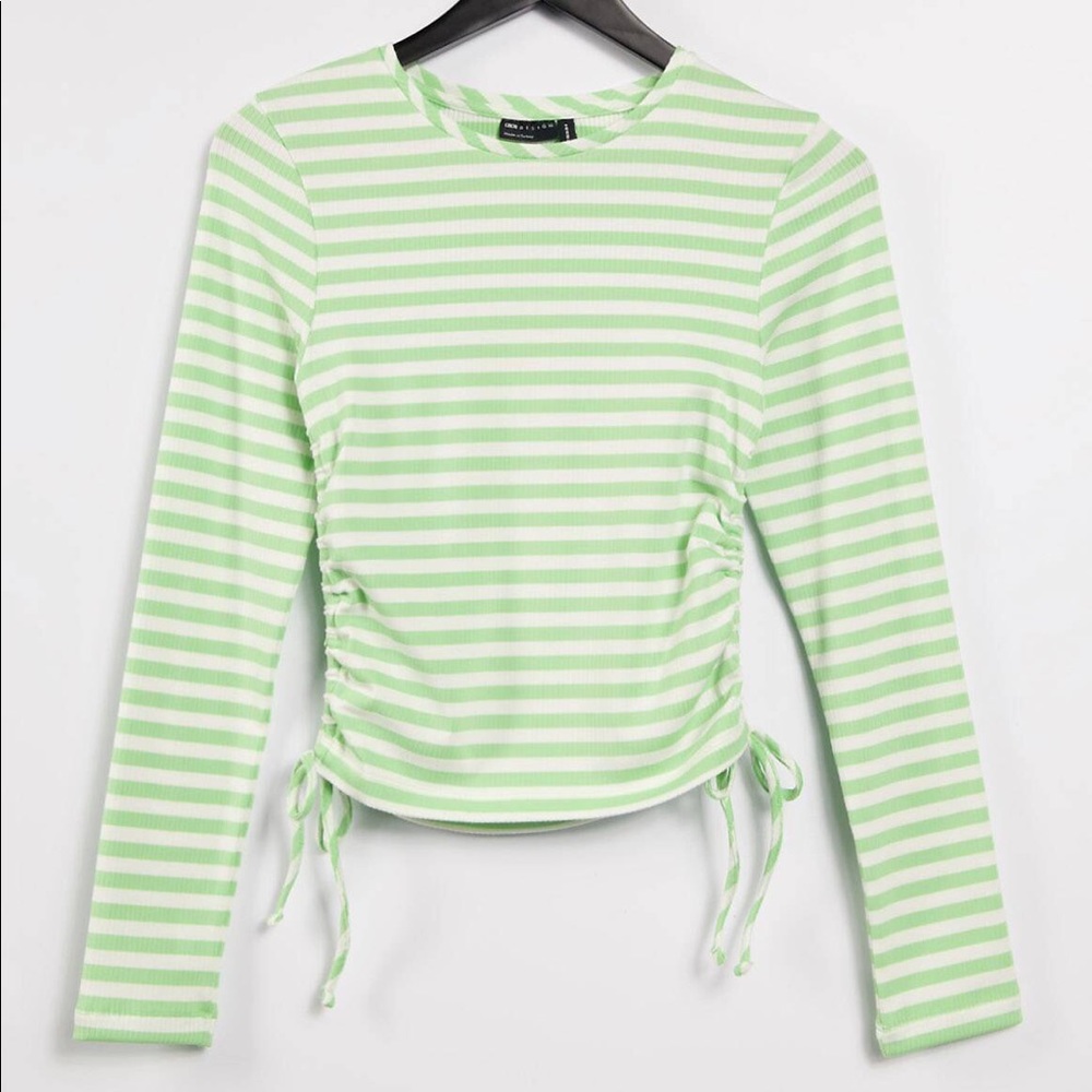 ASOS DESIGN fitted ruched side top in green stripe